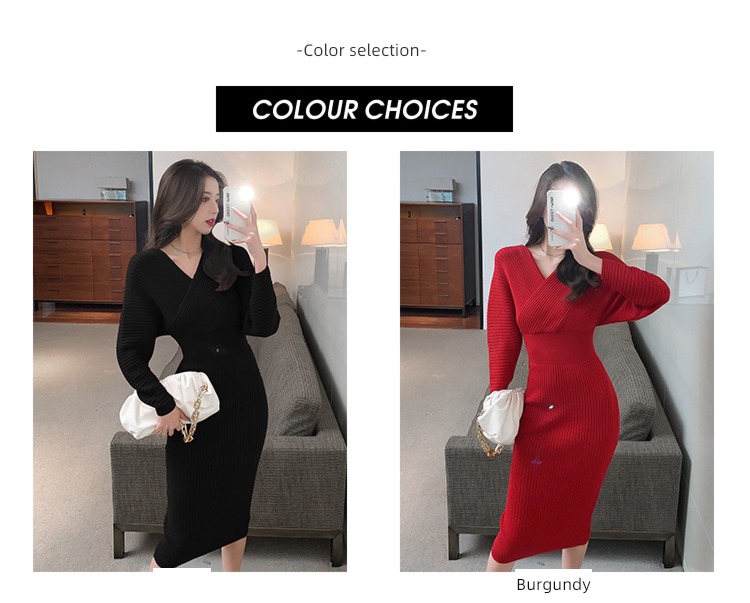 spring and autumn Self-cultivation V-neck gules Show thin Buttocks Knitted skirt