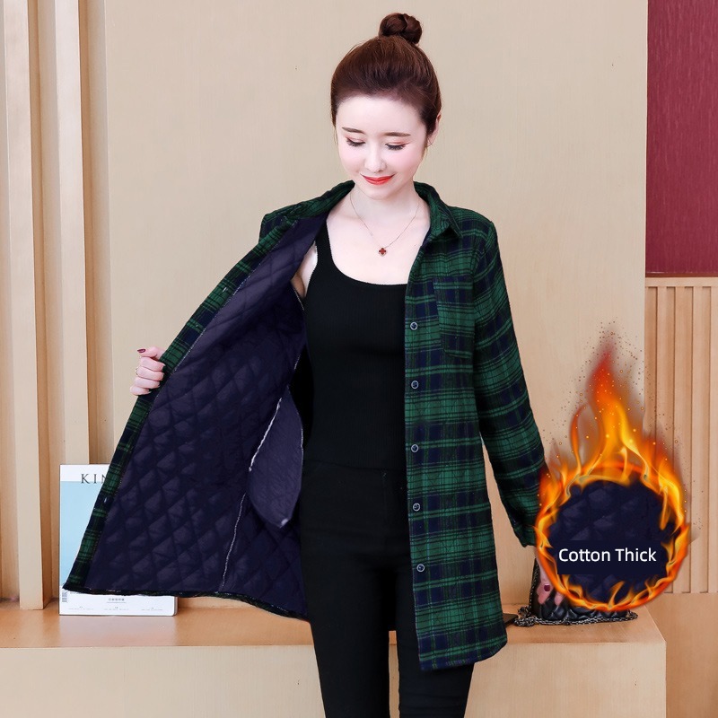 Plush thickening Autumn and winter Long sleeve leisure time lattice shirt