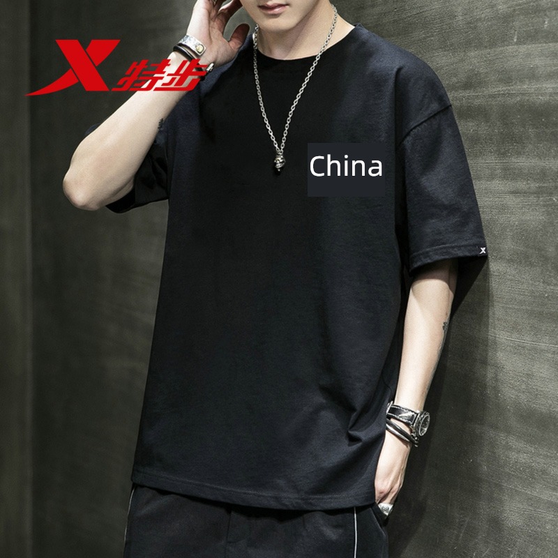 XTEP autumn black male easy breathable Half sleeve T-shirt