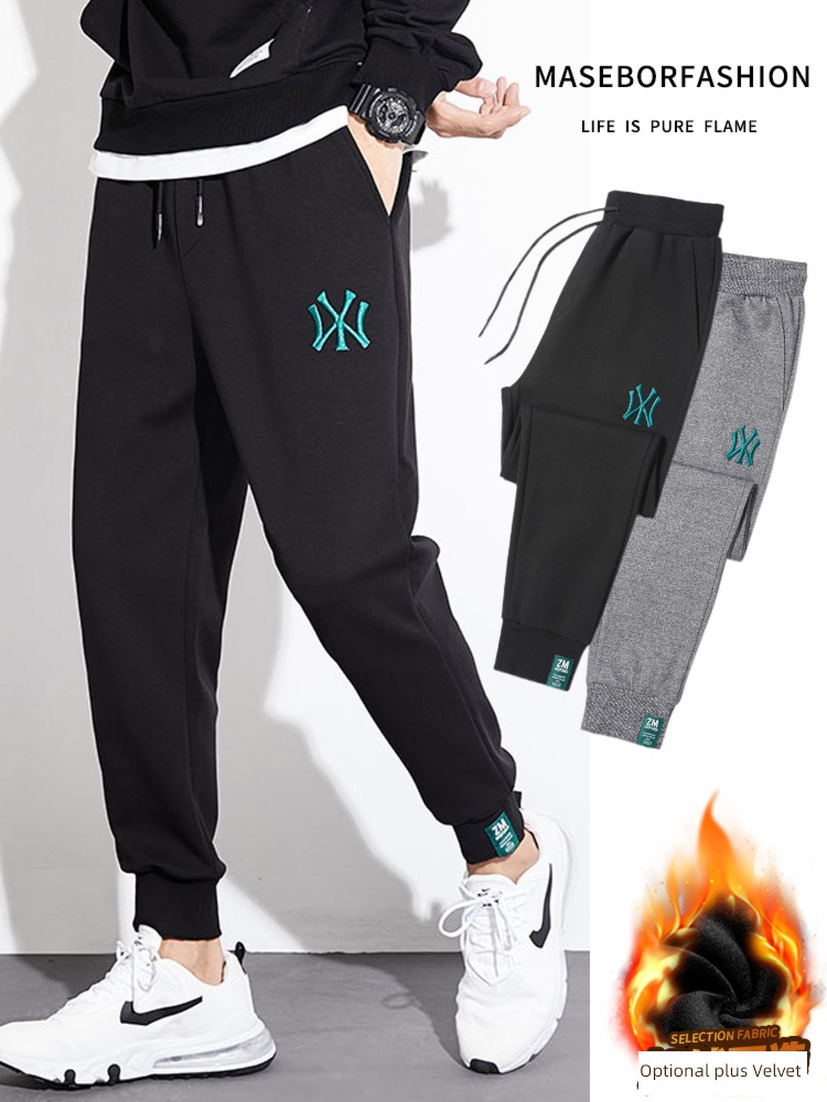Autumn and winter Chaopai Plush schoolboy Tie one's feet leisure time trousers