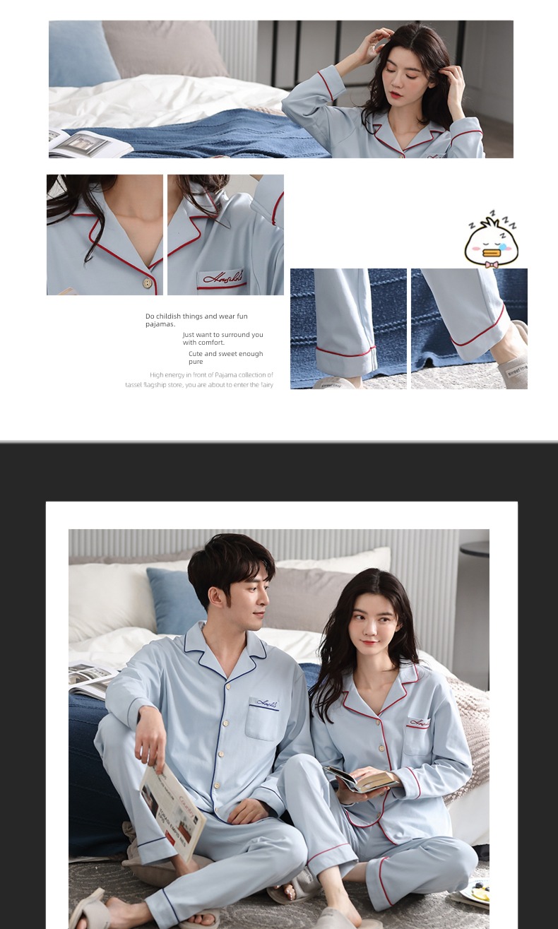 summer female Spring and Autumn Long sleeve man Cotton lovers pajamas
