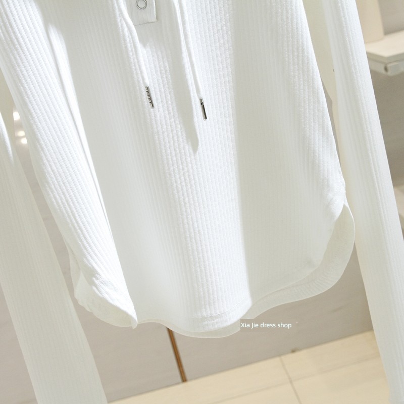 T-shirt Long sleeve Self-cultivation Show thin Versatile jacket Drawstring