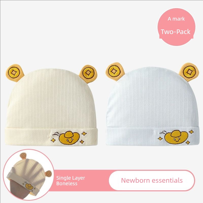 0-6 Months Baby Hat, Summer Thin Style, Single-Layer, Class A, Seamless, Lightweight, Breathable, Newborn Baby Fontanelle Protection Cap — 4