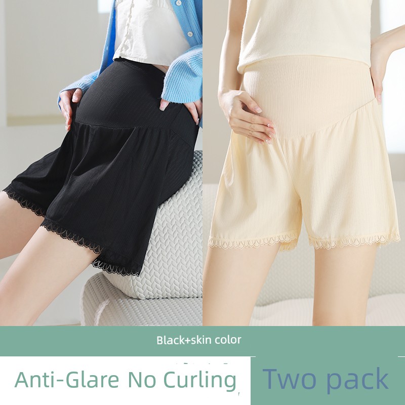 Maternity Safety Shorts with Skirt, Summer Thin Style, Loose Fit for Pregnancy, Ice Silk Shorts, Plus Size 100kg Leggings — 4