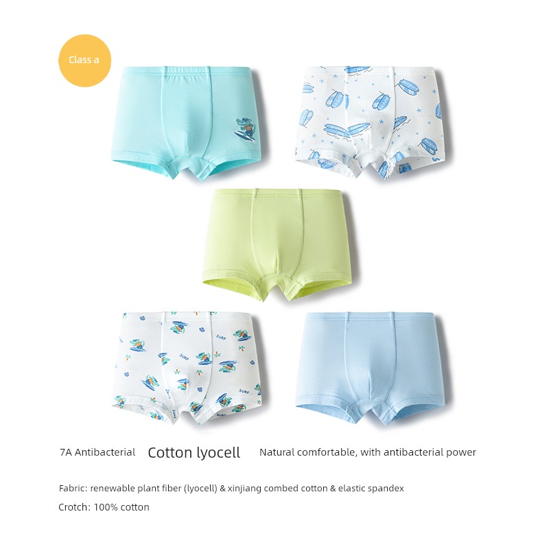 Balabala Children's Cotton Underwear, Girls' Briefs, Boys' Boxer Shorts, Class a Antibacterial, Five-Pack for Older Children — 6