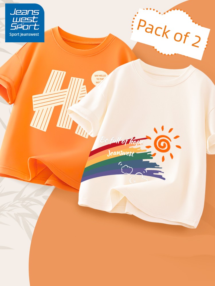 Jeanswest Boys' Short-Sleeved T-Shirt, Pure Cotton Summer Clothing, Boys' Tops, Children's Clothing, Big Kids' Clothing, 2026 New Summer Style