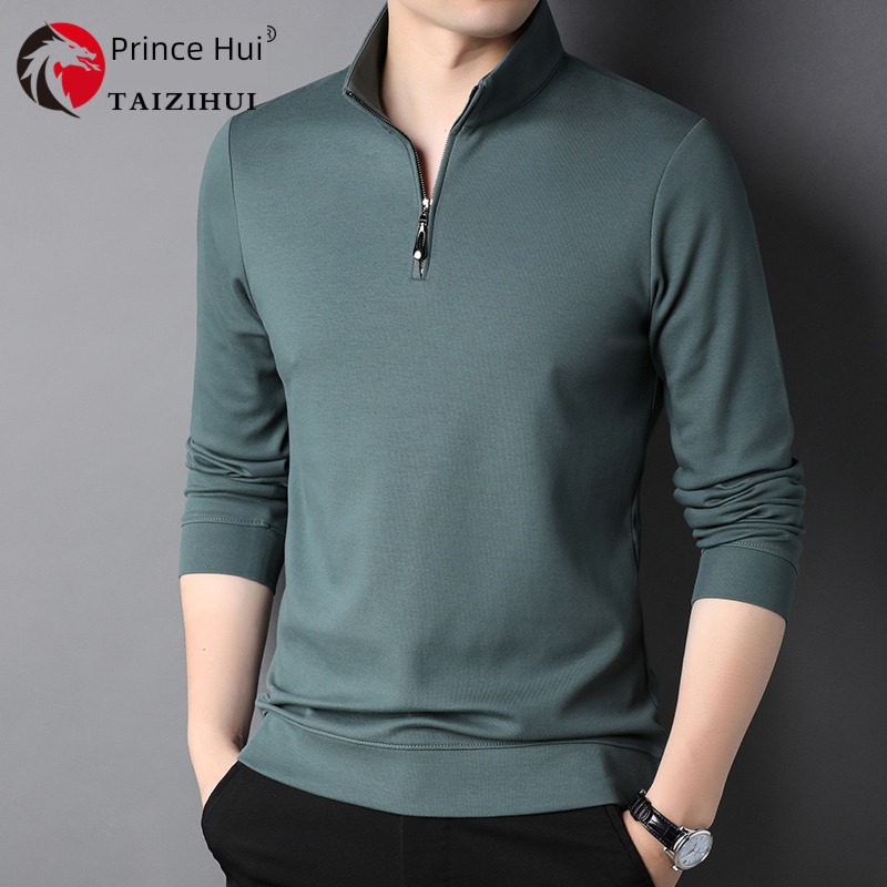 zipper Half height stand collar Autumn clothes man Long sleeve T-shirt