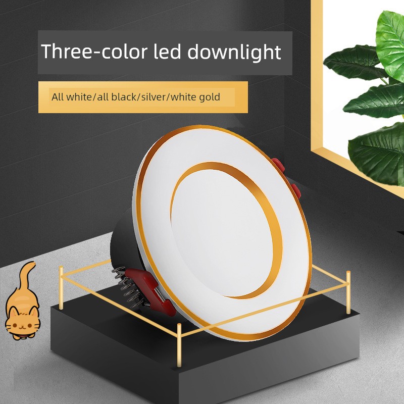 New Led Downlight Ceiling Light Embedded Spotlight Energy-Saving Household Bull's Eye Hole Light Three-Color 5W Downlight