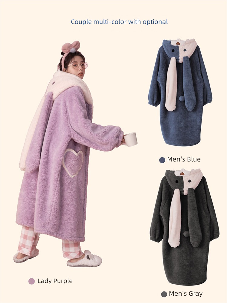 Autumn and winter Coral velvet rabbit female man lovers pajamas