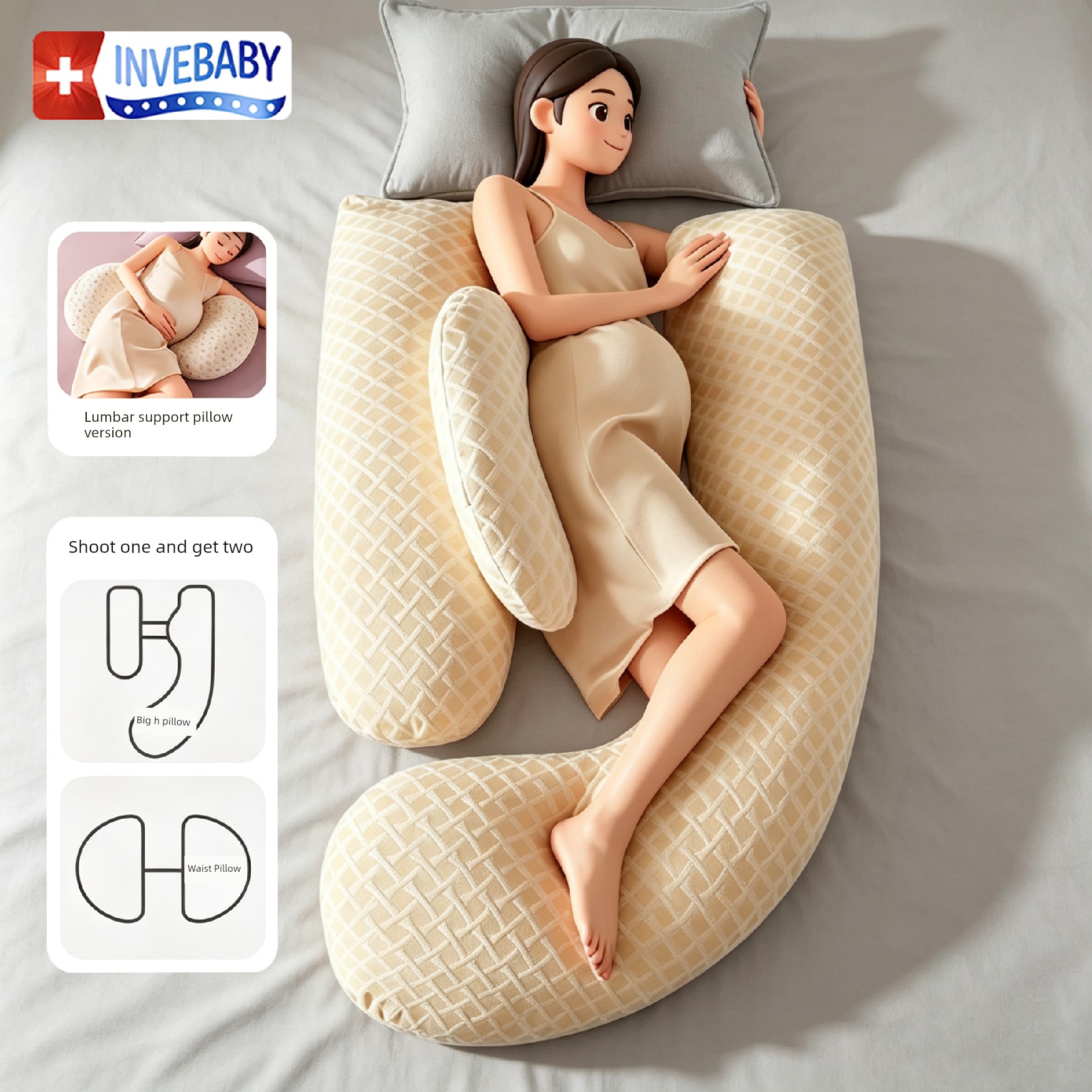 Invebaby Pregnancy Pillow for Waist Support, Side Sleeping, and Belly Support, Special Pillow for Sleeping during Pregnancy, Gift — 5