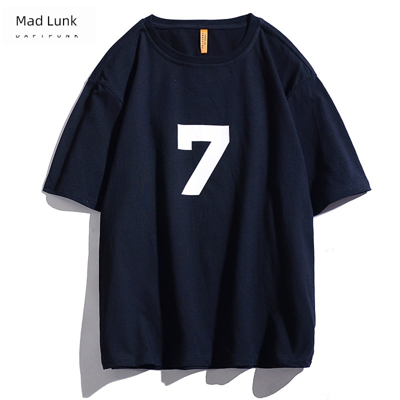 Chaopai number printing leisure time lovers Short sleeve T-shirt