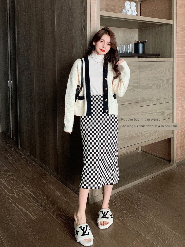 Island song lady Chessboard female Autumn and winter collocation skirt
