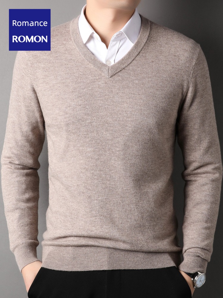 Romon Thick style V-neck comfortable keep warm Solid color cardigan