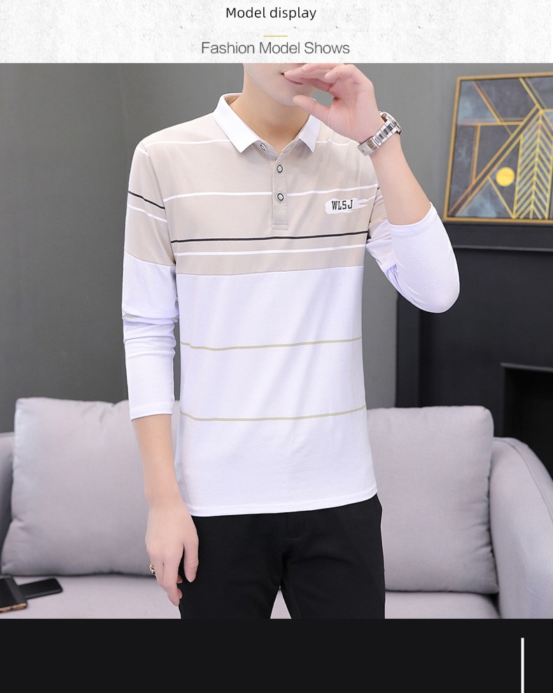 Self-cultivation Lay a foundation stripe Lapel Long sleeve man Autumn clothes