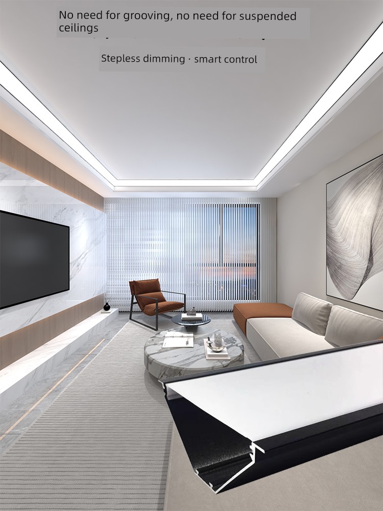 Ceiling-Free Linear Surface-Mounted Corner Light for Living Room, Simple Lighting Gypsum Line Light with Recessed Corner Aluminum Alloy Line Light