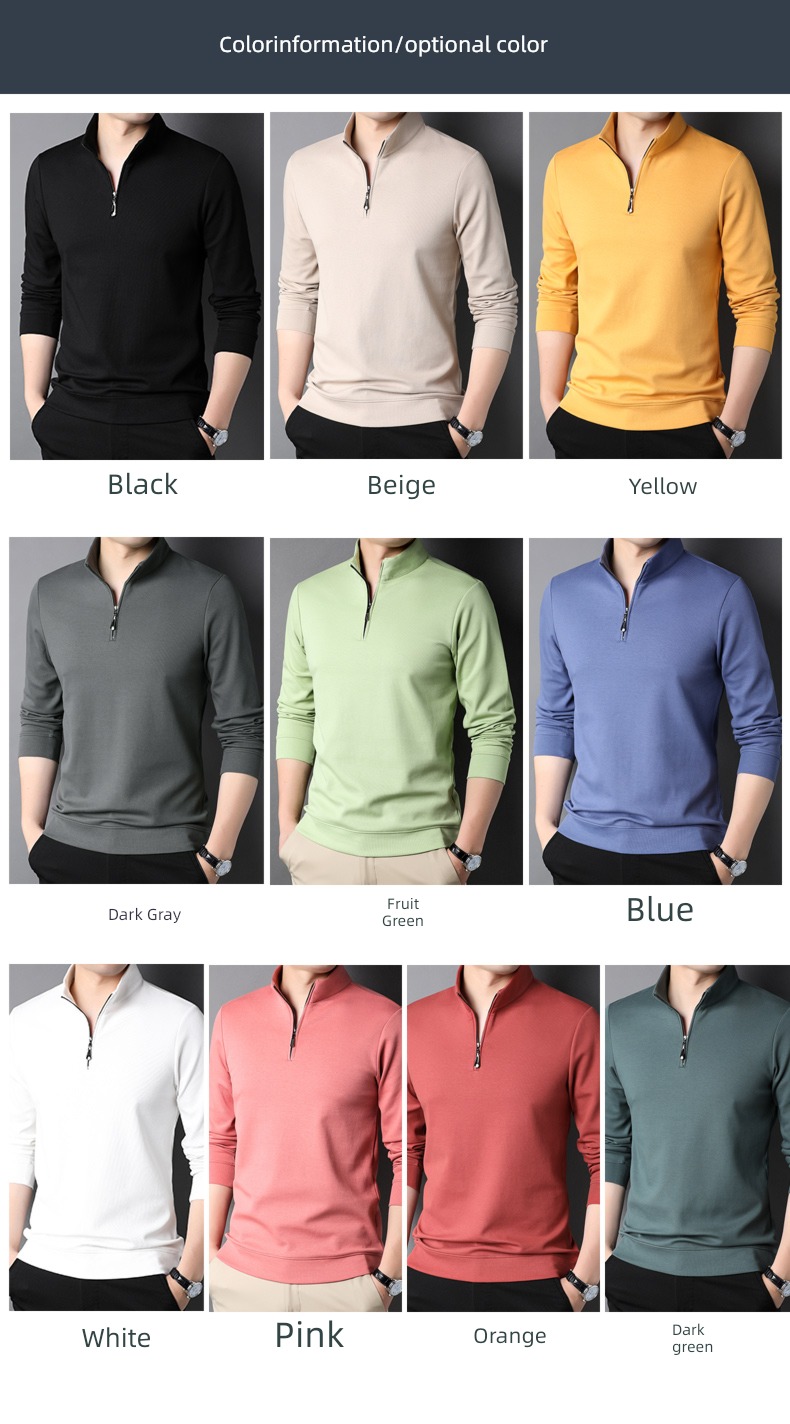 zipper Half height stand collar Autumn clothes man Long sleeve T-shirt