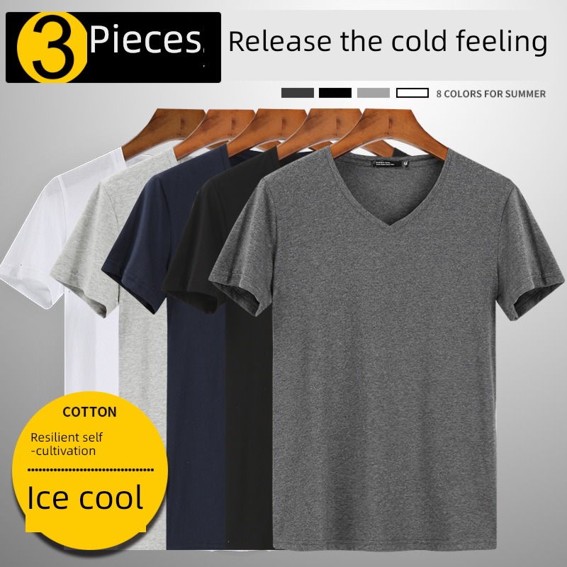 3 piece man v Collar solid Tight fitting Undershirt Short sleeve
