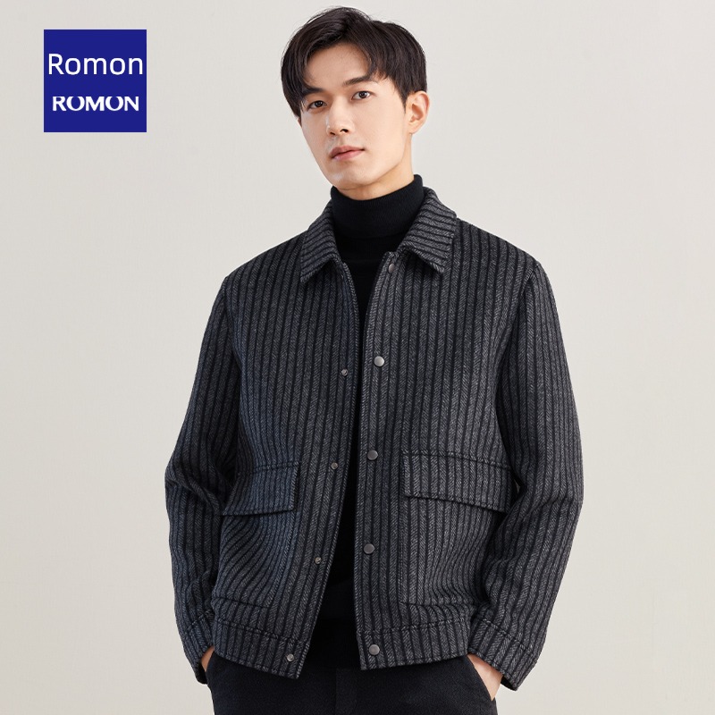 Romon Autumn and winter have cash less than that is registered in the accounts stripe man woolen overcoat