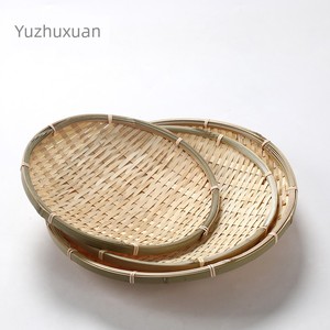Handmade Living Room Storage Basket round Tray Bamboo Woven Dustpan