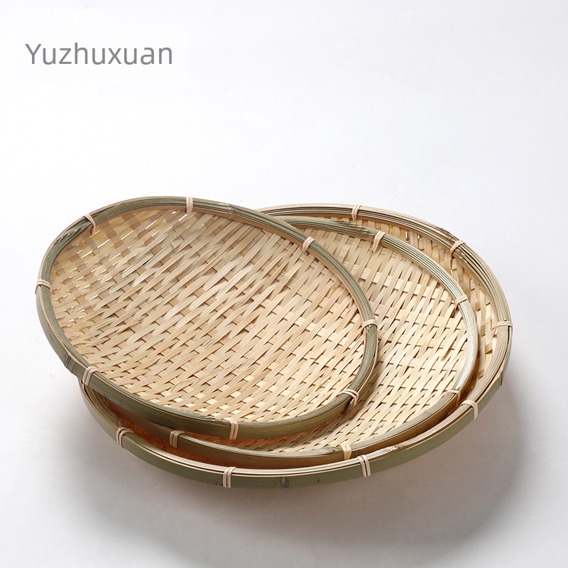 Handmade Living Room Storage Basket round Tray Bamboo Woven Dustpan