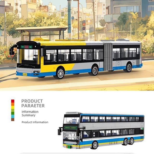Super League of Legends City Market Scene Large Double-Decker Intercity Bus Educational Assembly Car Toy Building Block Model