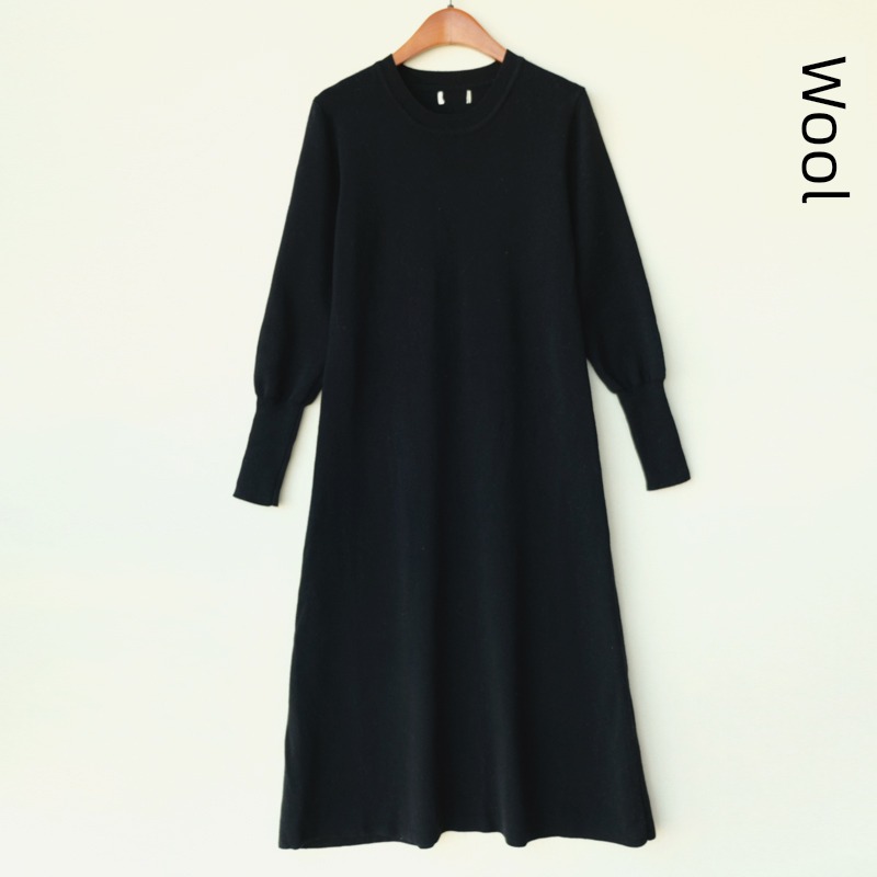 Long sleeve wool blend  Self-cultivation knitting Dress Condom