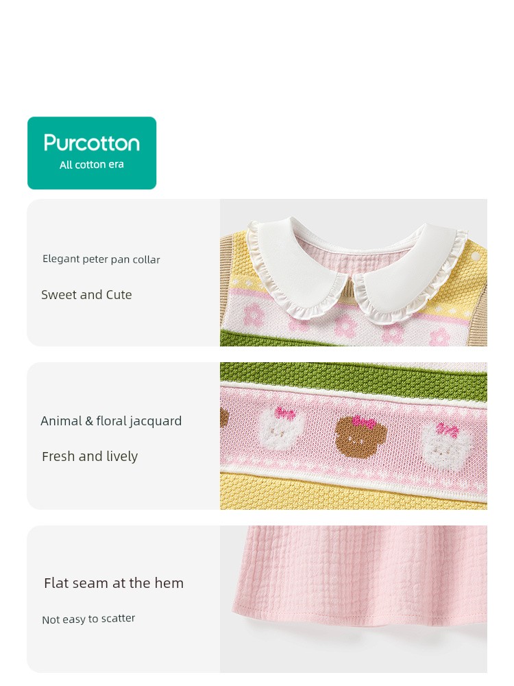 Pure Cotton Era Girls' Dress and Vest Set, Long-Sleeve Dress, Gauze Pure Cotton, New Spring/Summer Model, Same Style as in Stores — 4