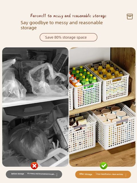Plastic storage basket Snacks Grocery toys Organizing box Household clothing storage basket Kitchen cabinet storage box basket