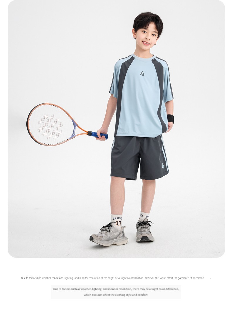 Boys' Summer Outdoor Color-Blocking Sports Quick-Dry Short-Sleeve Set 2026 New Model Youth Children's Ice Silk Two-Piece Set — 25