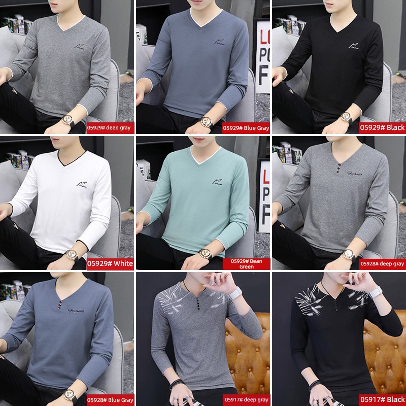 NGGGN V-neck man easy Put on your clothes Long sleeve T-shirt