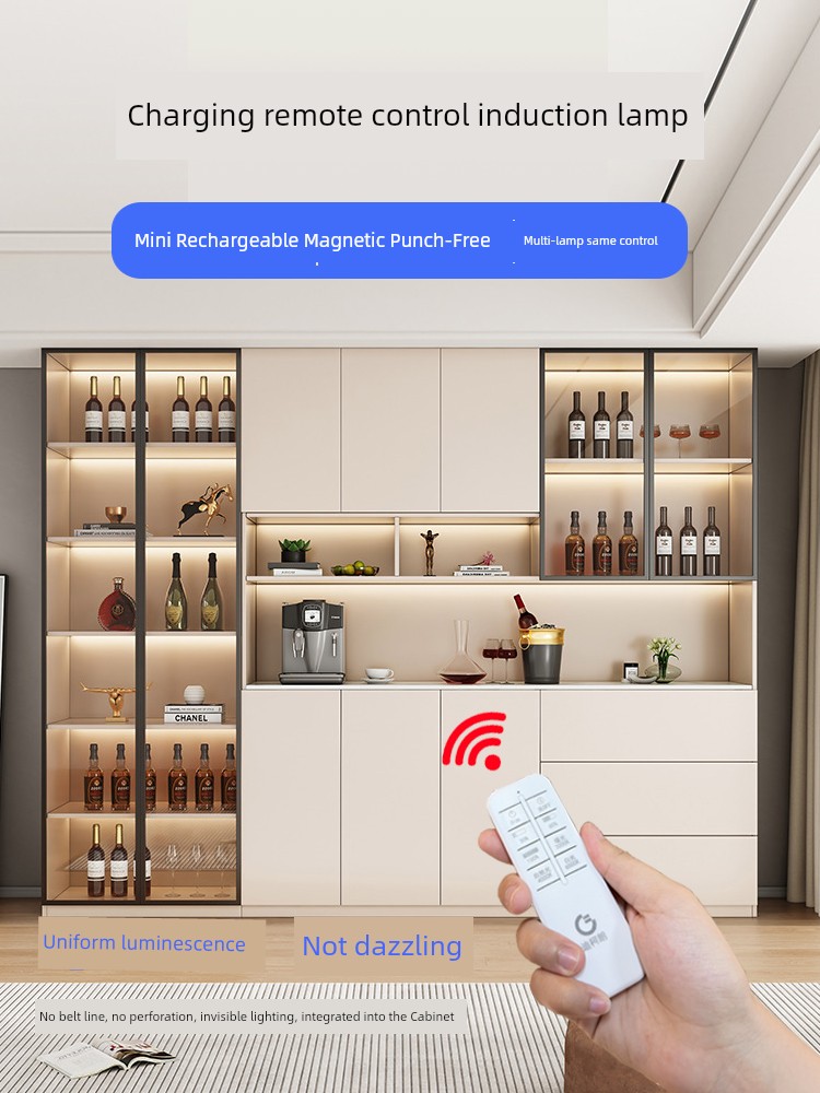 Rechargeable Light with Wireless Self-Adhesive Wine Cabinet Light Cabinet Line Light Hand-Made Display Cabinet Induction Lamp Cabinet Remote Control Light Bar