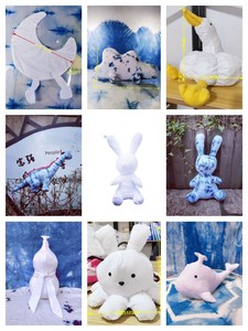 Pure Cotton Plush Rabbit and Dinosaur Dolls, White Blank Pieces for Tie-Dye, Indigo Dyeing, Full Cold Dyeing, Handmade D