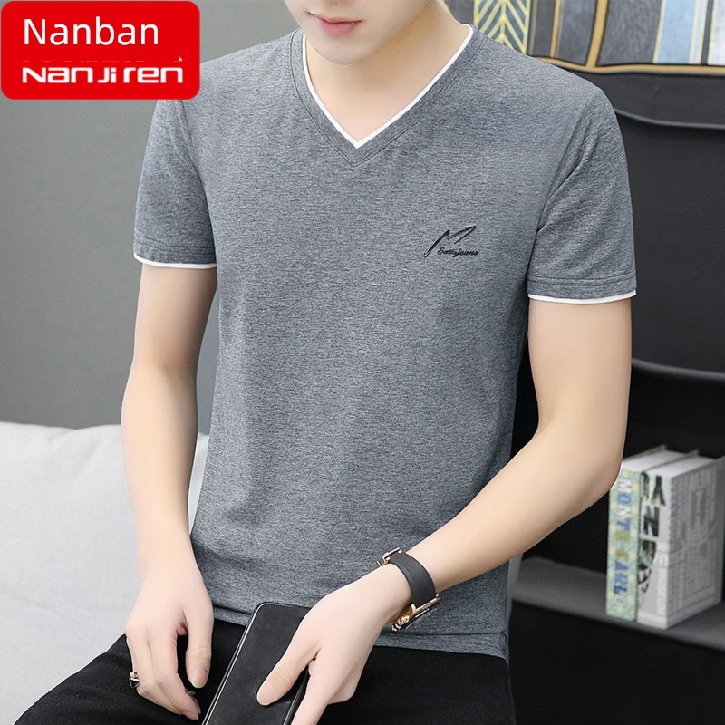 NGGGN man V-neck Thin money Put on your clothes Short sleeve T-shirt