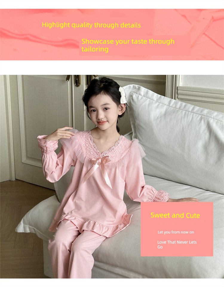 Children's Pajamas Spring and Autumn Pure Cotton 2026 New Style Big Girls' Home Wear Autumn Long-Sleeve Kids' All-Cotton Set Stylish — 7