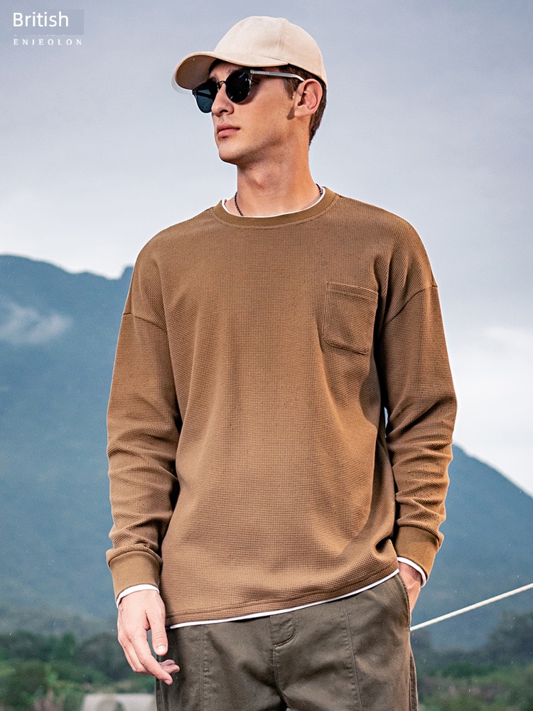 Concave convex Ying julun Texture sense Wolfgang Long sleeve T-shirt