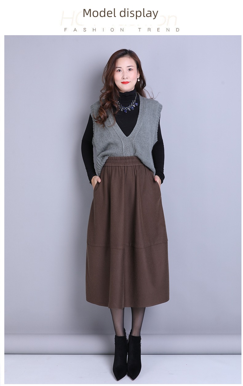 Cover the crotch Show thin Medium and long term Wool easy skirt