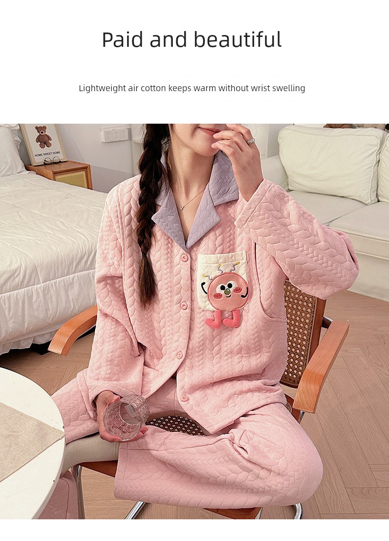 Maternity Pajamas Autumn and Winter Style Thickened Three-Layer Pure Cotton Warm Postpartum Nursing Home Wear Maternity Set — 10
