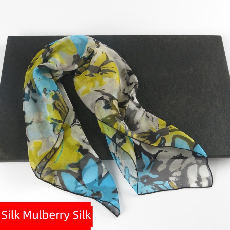 Lemon yellow fashion brand silk Autumn and winter Small square towel