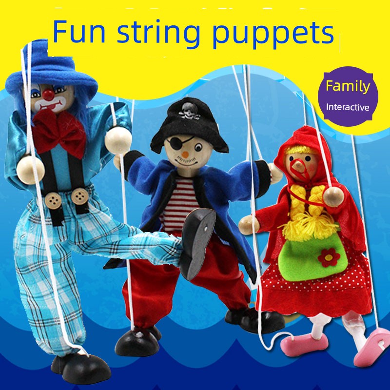 String Puppet Clown Toy, Pull-String Puppet, Wooden Doll, Kindergarten Shadow Puppet, Children's Storytelling Prop