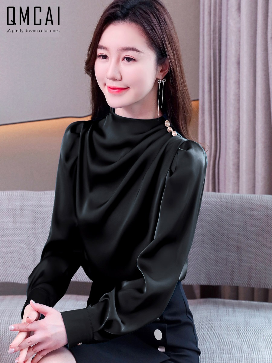 Satin shirt Long sleeve high-grade womanliness jacket acetic acid