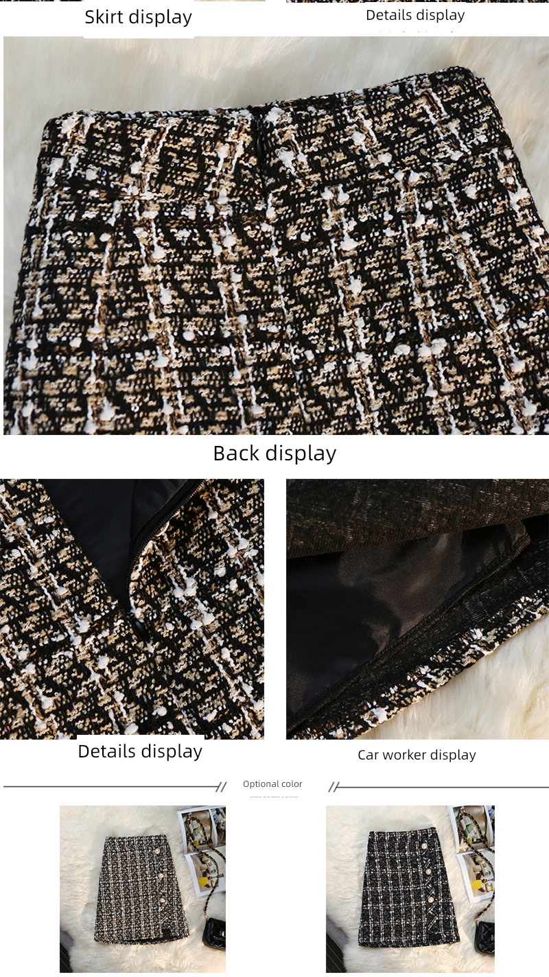 Little fragrance lattice female Autumn and winter Tweed skirt