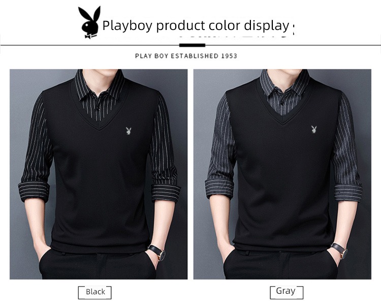 dandy Shirt collar autumn stripe Fake two