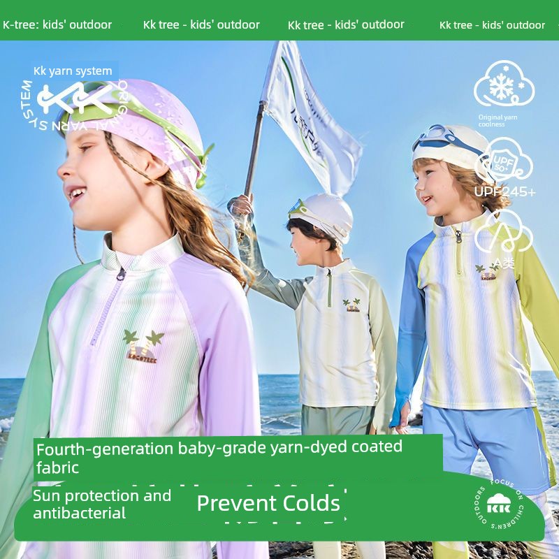 Kk Tree Children's Swimwear Boys Girls Baby Long-Sleeve Three-Piece Set Swimsuit Pants for Hot Springs and Beach Sun Protection