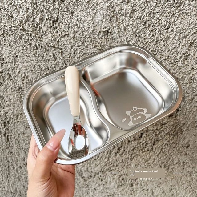 Food grade 316 stainless steel children's meal tray kindergarten home baby stainless steel meal tray anti-fall multi-grid lunch box