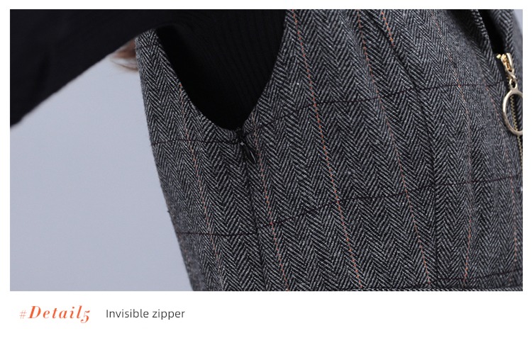 Autumn and winter Wool lattice Close your waist Show thin Dress suit