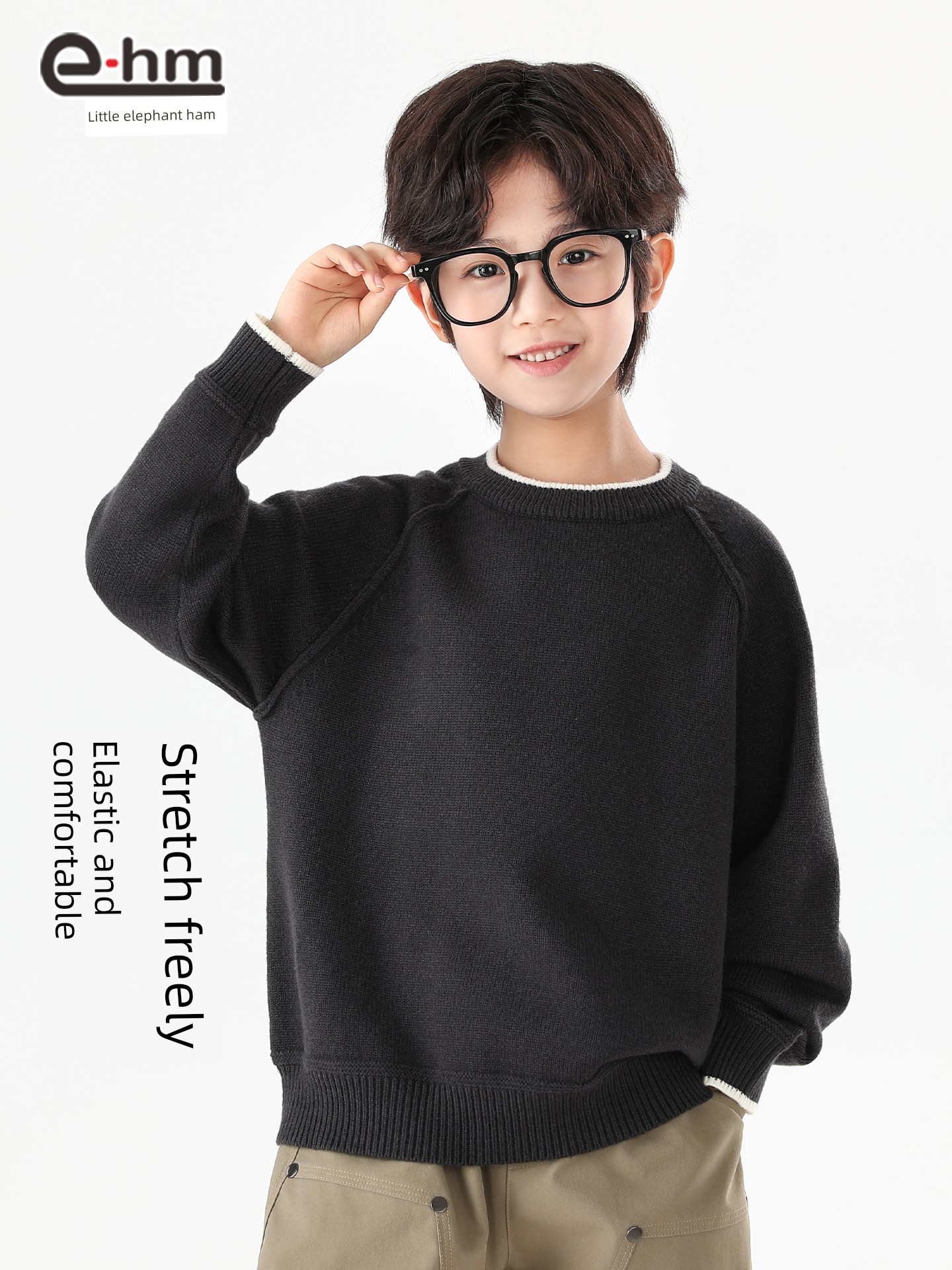 Little Elephant Ham Children's Clothing Boys' Sweater Children's Round Neck Base Shirt Autumn 2026 New Style Boys' Knitted Top — 2
