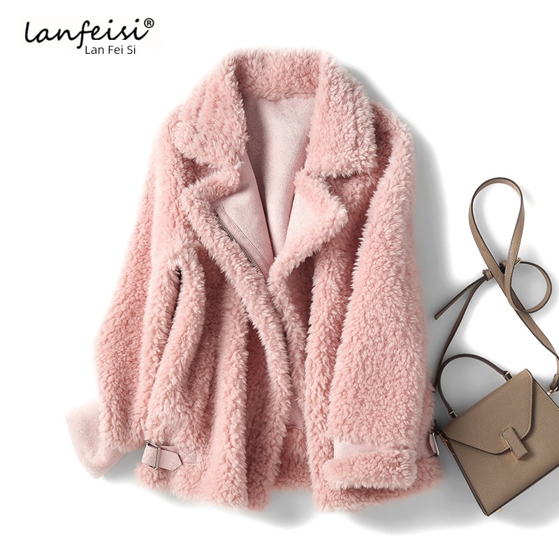 winter have cash less than that is registered in the accounts Lamb hair grain Sheep shearing overcoat female 2022 new pattern Fur in one Locomotive payment leather and fur loose coat
