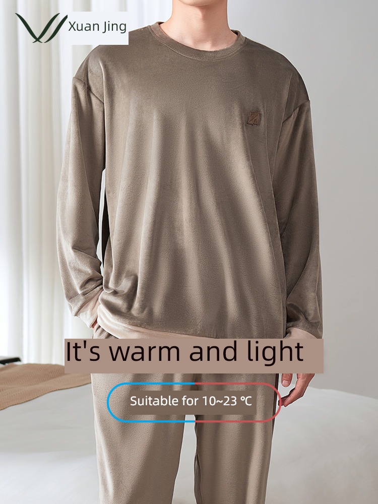 male Island velvet keep warm Spring and Autumn thickening Big size pajamas
