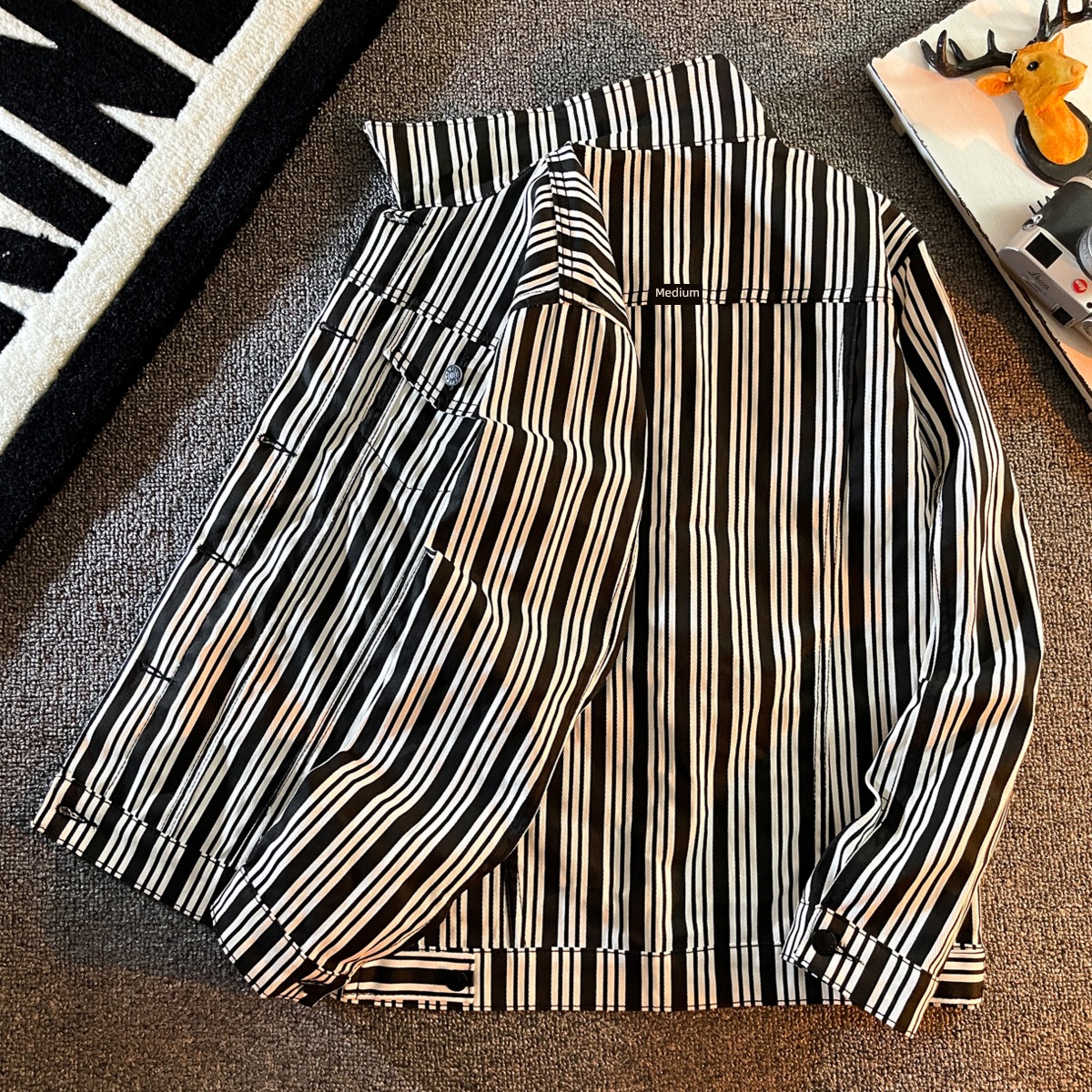 Chaopai spring Self-cultivation Ruffian handsome stripe chaqueta
