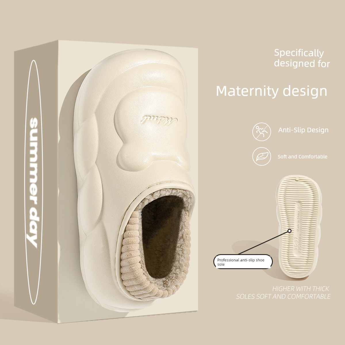 Maternity Shoes for Postpartum Women, Thin Style for Spring and Summer, Closed-Back, Soft Sole, Non-Slip, Thick-Soled Slippers for All Seasons — 5